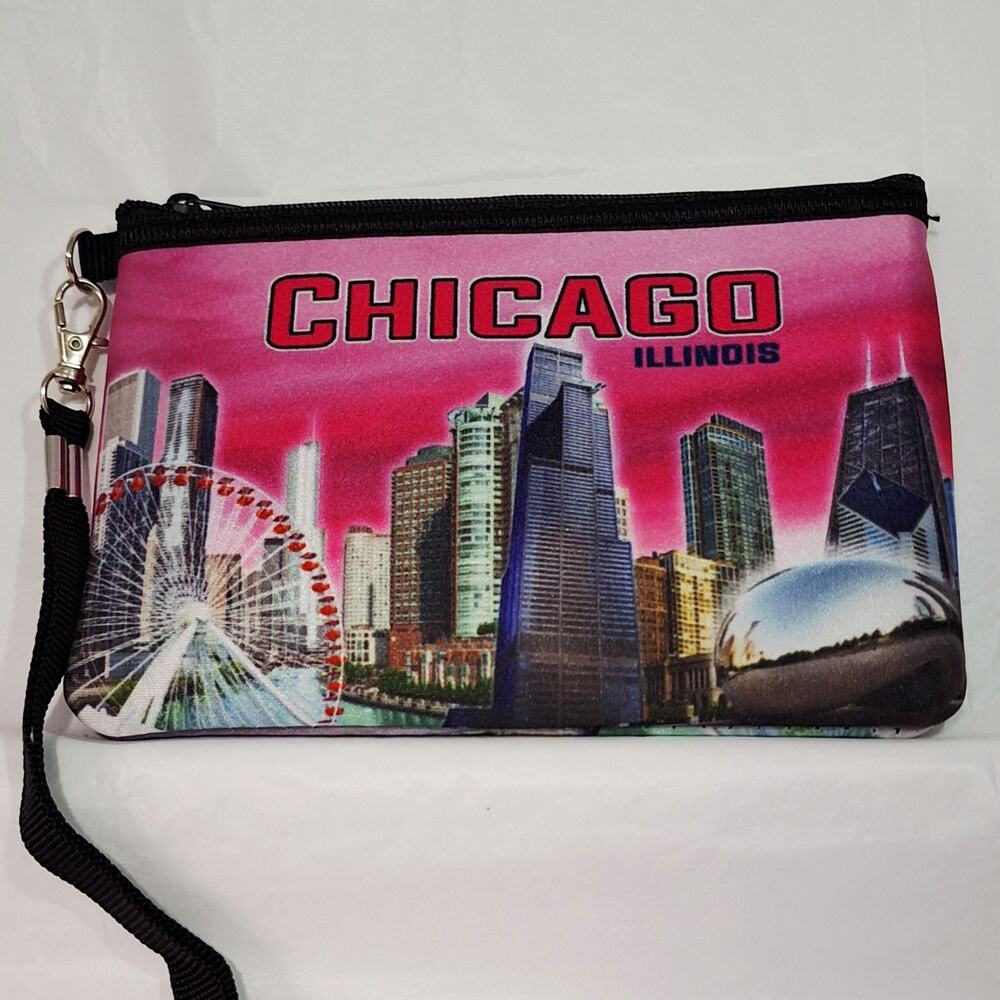 Wristlet Chicago CItyscape Neoprene Pink